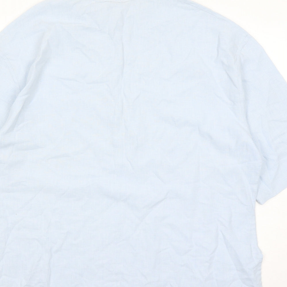St Michael Womens Blue Linen Basic Blouse Size 14 Round Neck - Vintage