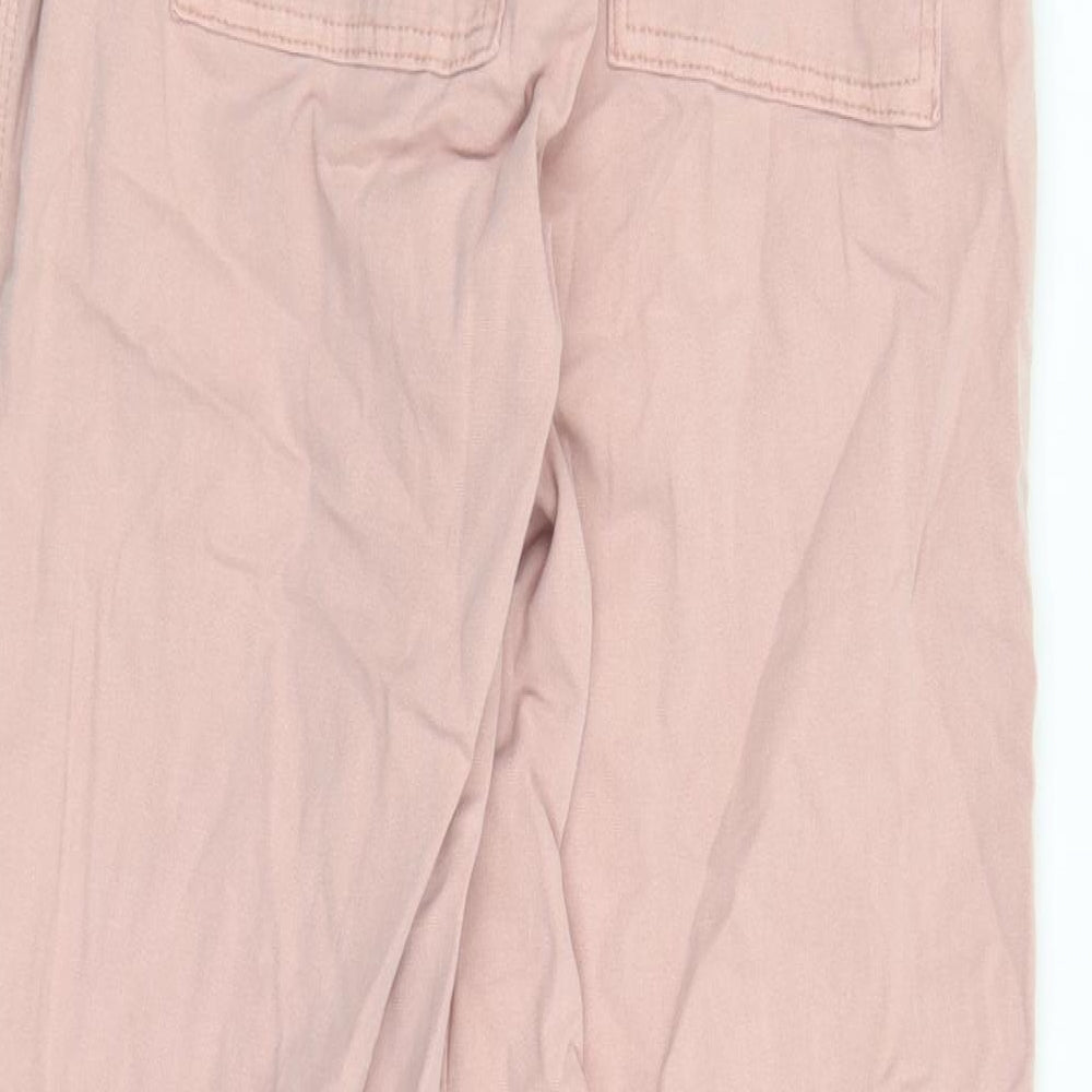 Marks and Spencer Womens Pink Cotton Trousers Size 8 L31 in Regular Zip - Elasticated Waist Long Leg