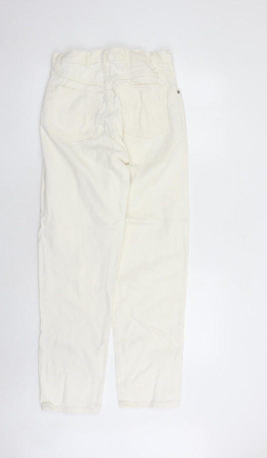 Wall St Womens Ivory Cotton Straight Jeans Size 12 L30 in Regular Zip - Pockets