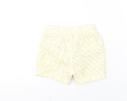Marks and Spencer Boys Yellow Striped Polyester Cropped Trousers Size 6-9 Months Drawstring - Swim Shorts
