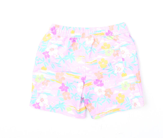 Marks and Spencer Boys Multicoloured Floral Polyester Bermuda Shorts Size 7-8 Years Regular Drawstring - Swim Shorts