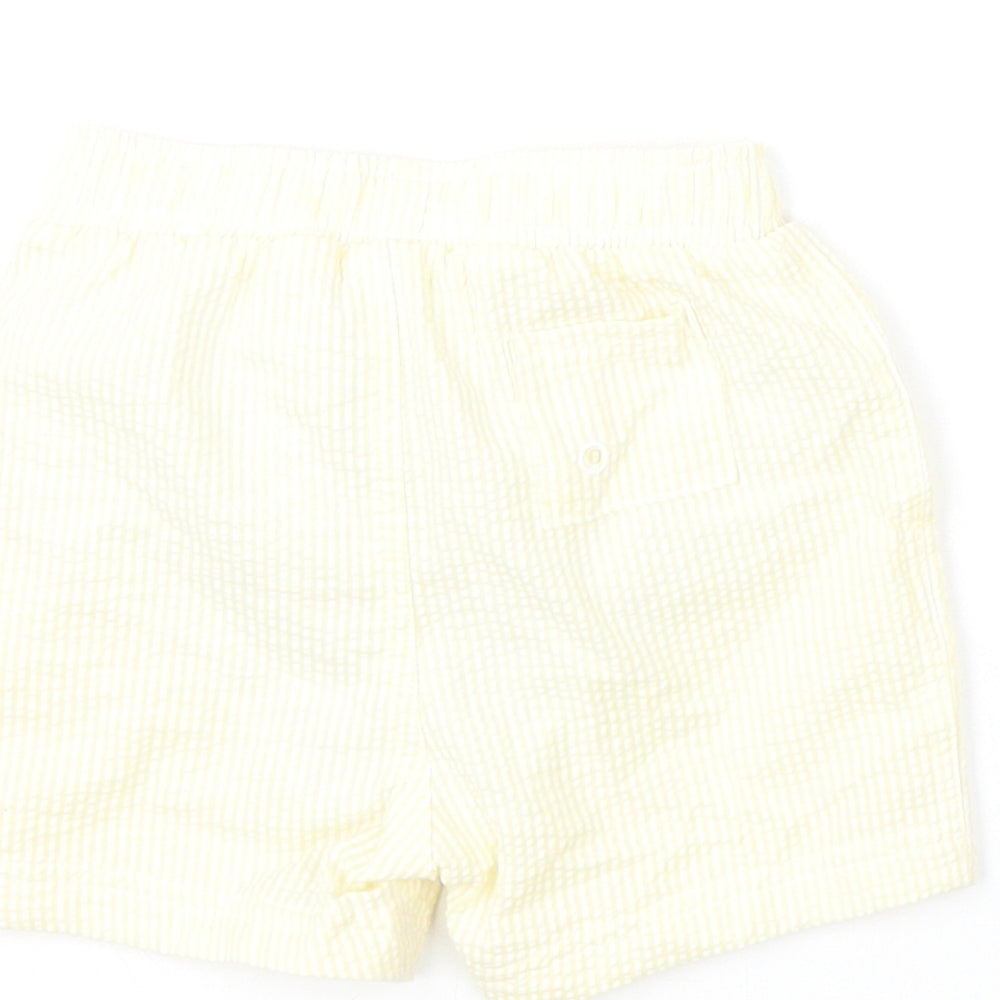 Brand and care label for Marks & Spencer boys’ yellow striped cotton cropped trousers, months drawstring - swim shorts