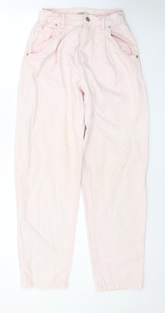 Pull&Bear Womens Pink Cotton Straight Jeans Size 4 L27 in Regular Zip