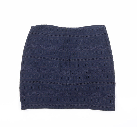 Gap Womens Blue Geometric Cotton A-Line Skirt Size 6 Zip