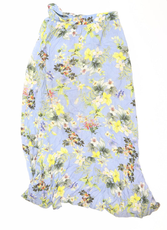 Stradivarius Womens Blue Floral Polyester Wrap Skirt Size S Tie