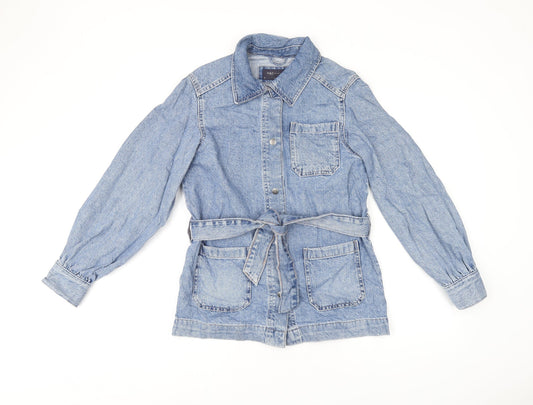 Marks & Spencer Womens Blue Jacket Size 8 Snap - Belted