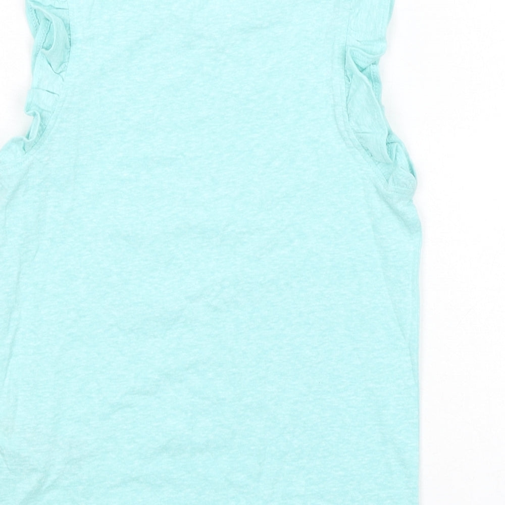 Brand and care label for Marks & Spencer girls’ green polyester basic tank, size 5-6, years crew neck pullover
