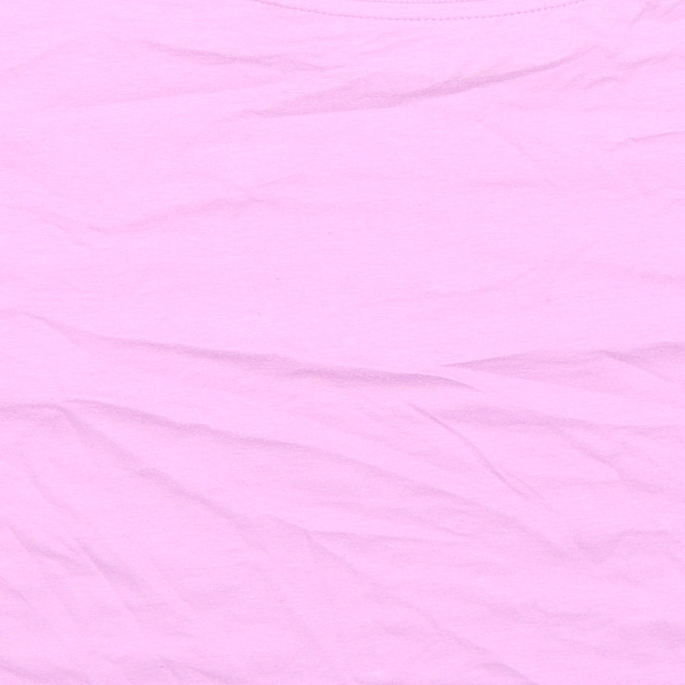 Brand and care label for Marks & Spencer girls’ pink 100% cotton basic t-shirt, size 6-7, years round neck - good vibes