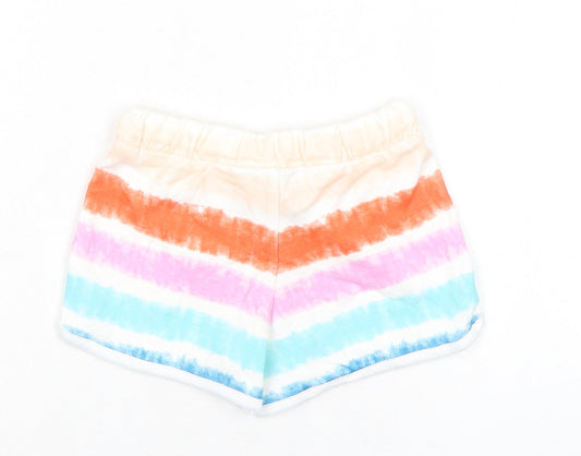 Marks and Spencer Girls Multicoloured Striped 100% Cotton Sweat Shorts Size 3-4 Years Regular Drawstring - Tie Dye, Waist 18in Inside Leg 2in