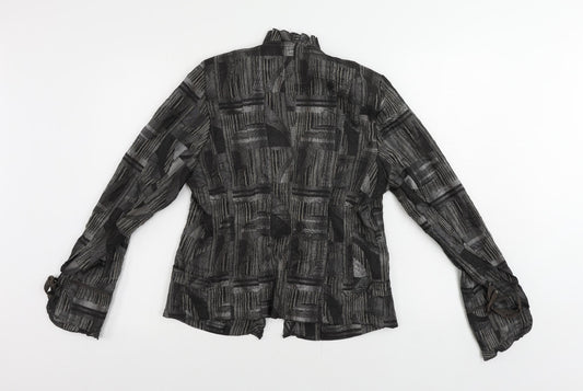 Steinmann Womens Grey Geometric Jacket Blazer Size 10 Tie