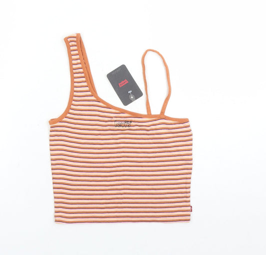 Levi's Womens Brown Striped 100% Cotton Cropped Tank Size 12 Scoop Neck