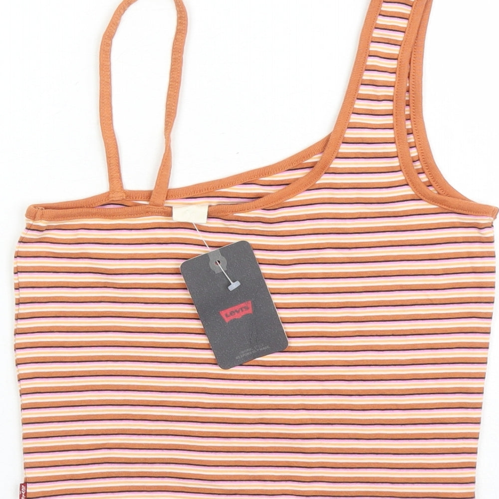 Levi's Womens Brown Striped 100% Cotton Cropped Tank Size 12 Scoop Neck