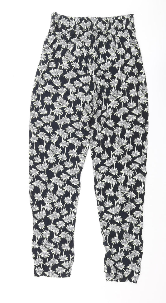 Marks and Spencer Womens Blue Geometric Viscose Trousers Size 8 L30 in Regular
