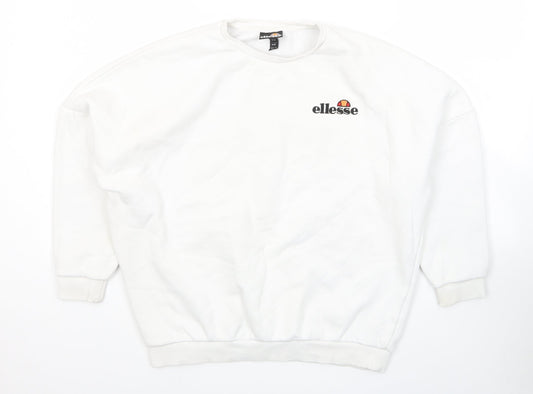 ellesse Womens White Cotton Pullover Sweatshirt Size 6 Pullover - Logo