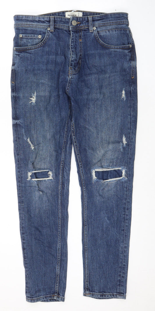 Pull&Bear Mens Blue Polyester Blend Skinny Jeans Size 32 in L26 in Regular Zip