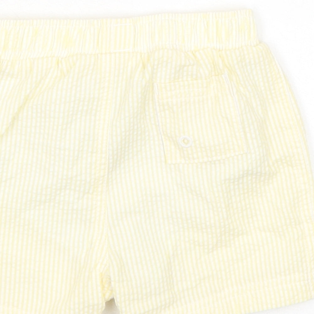 Brand and care label for Marks & Spencer Baby Yellow Striped Cotton Cropped Trousers, size 9-12, Months Drawstring - Shorts