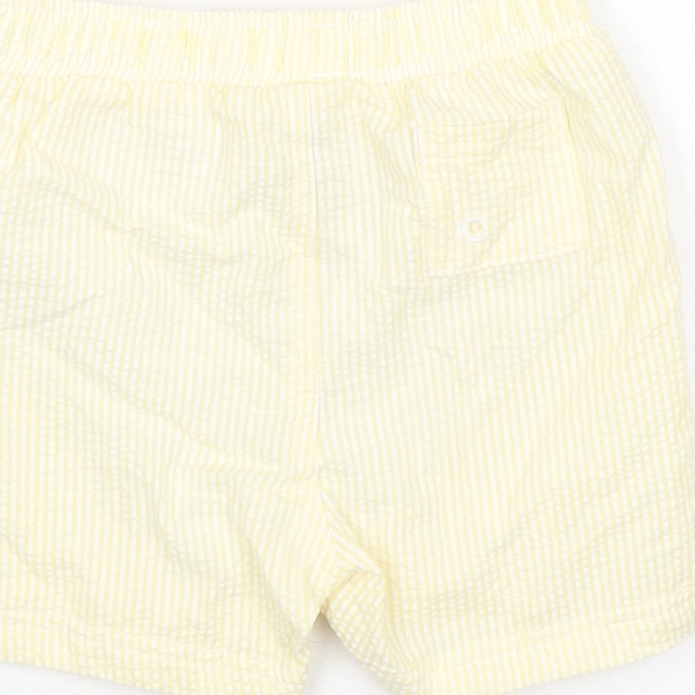 Brand and care label for Marks & Spencer Baby Yellow Striped Cotton Cropped Trousers, Months Drawstring - Waist 18in Inside