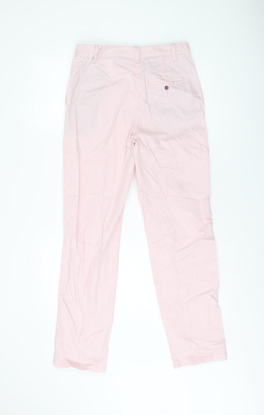 Marks and Spencer Womens Pink Striped Cotton Chino Trousers Size 8 L29 in Regular Zip