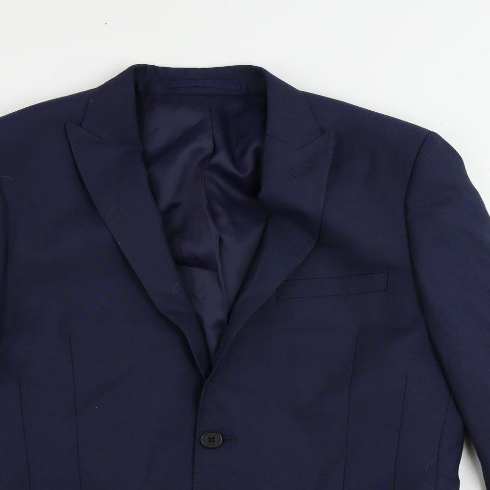 Moss London Mens Blue Polyester Jacket Suit Jacket Size 40 Regular