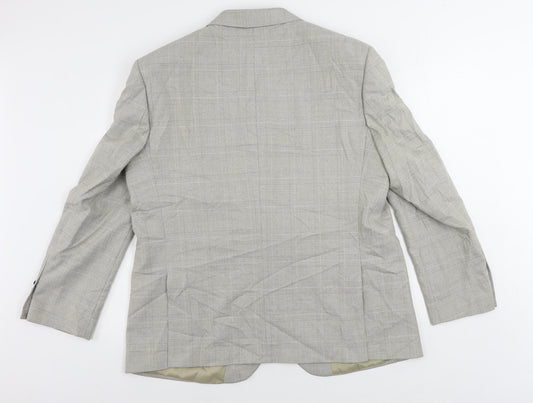 Marks and Spencer Mens Beige Plaid Polyester Jacket Suit Jacket Size 44 Regular