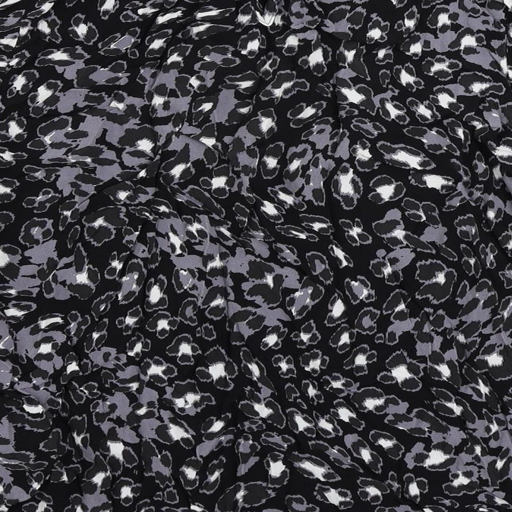 Marks and Spencer Womens Black Animal Print Viscose Basic Blouse Size 8 Mock Neck