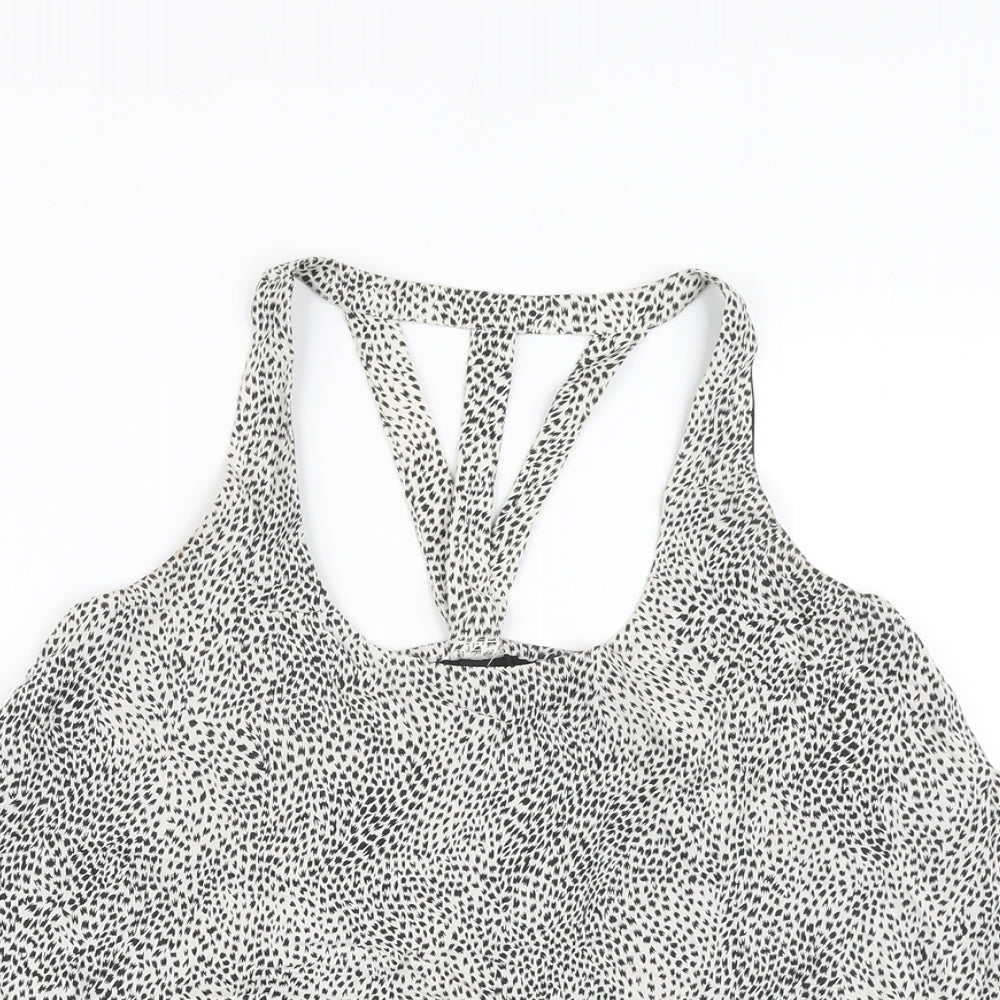 VERO MODA Womens Black Animal Print Viscose Basic Blouse Size S Scoop Neck