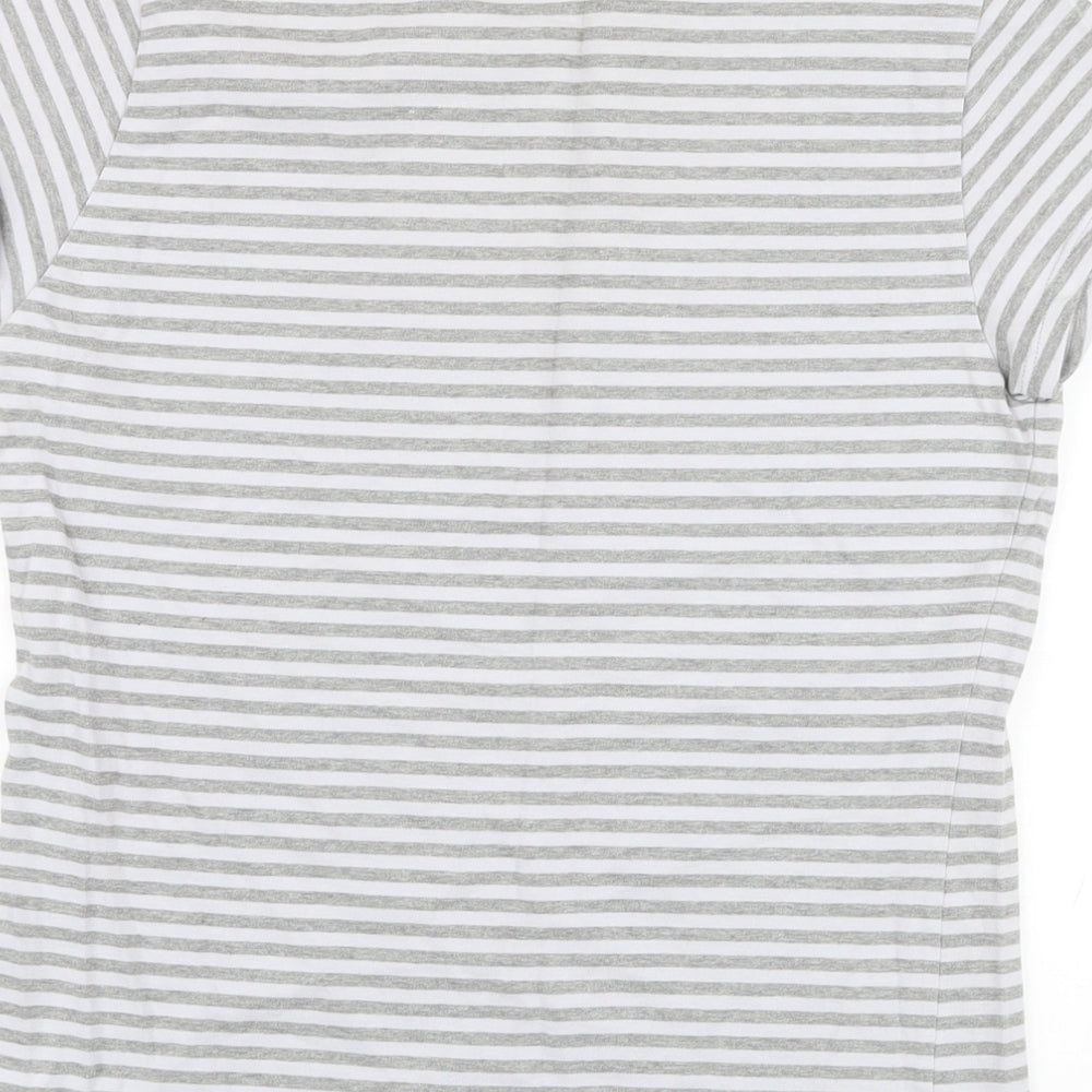 French Connection Womens Grey Striped Cotton Basic T-Shirt Size L Round Neck