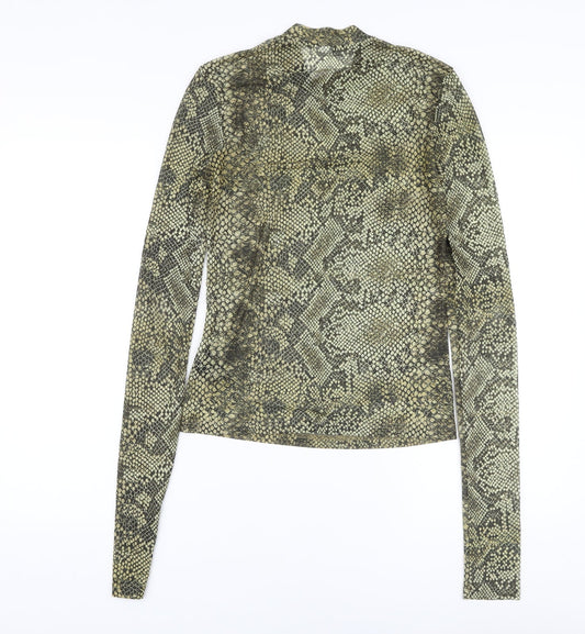 & Other Stories Womens Green Animal Print Polyester Basic Blouse Size 8 Mock Neck