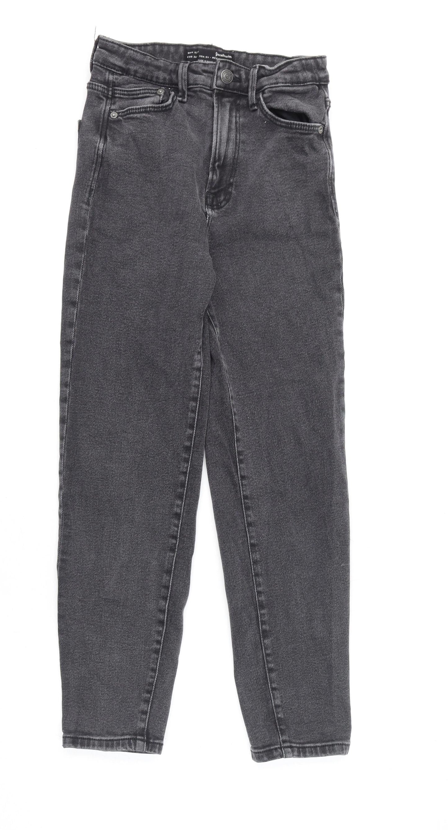 Stradivarius Womens Grey Cotton Straight Jeans Size 8 L25 in Regular Zip
