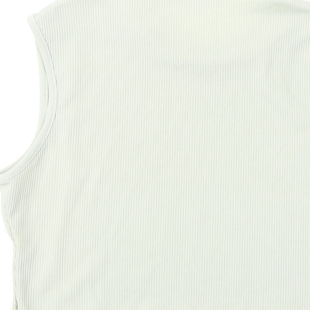 Brand and care label for In the Style women’s green polyester cropped tank, size UK 10, round neck - ribbed