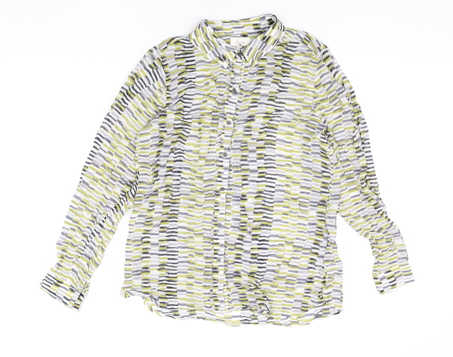 Linea Womens Multicoloured Geometric Viscose Basic Button-Up Size 14 Collared
