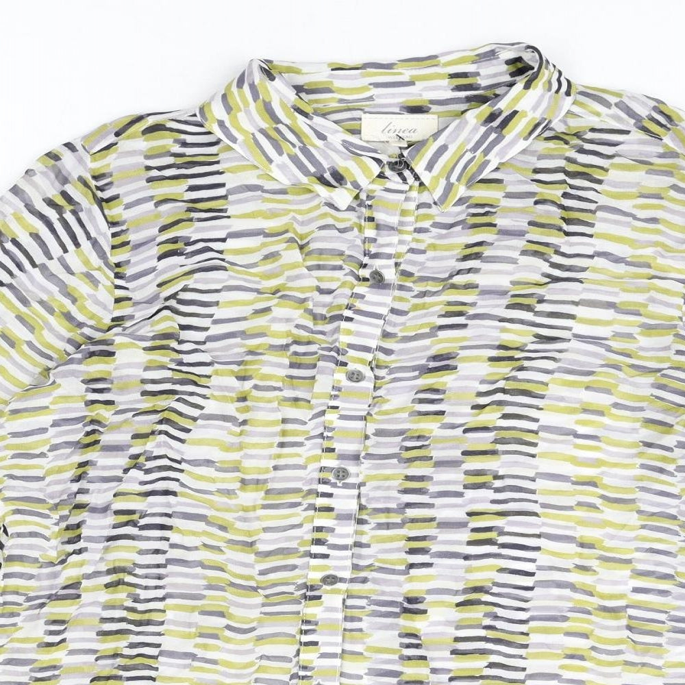 Linea Womens Multicoloured Geometric Viscose Basic Button-Up Size 14 Collared