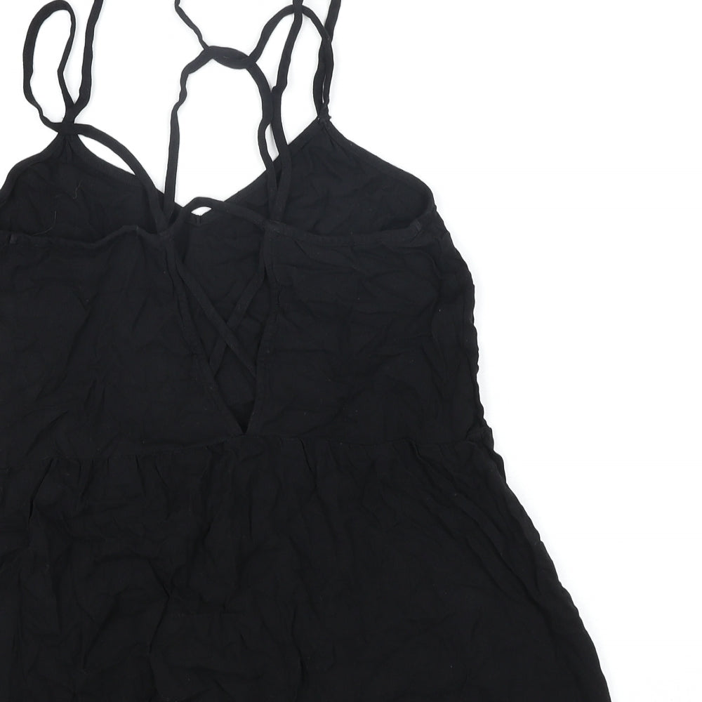 Warehouse Womens Black Viscose Camisole Blouse Size 10 Scoop Neck - Straps Peplum