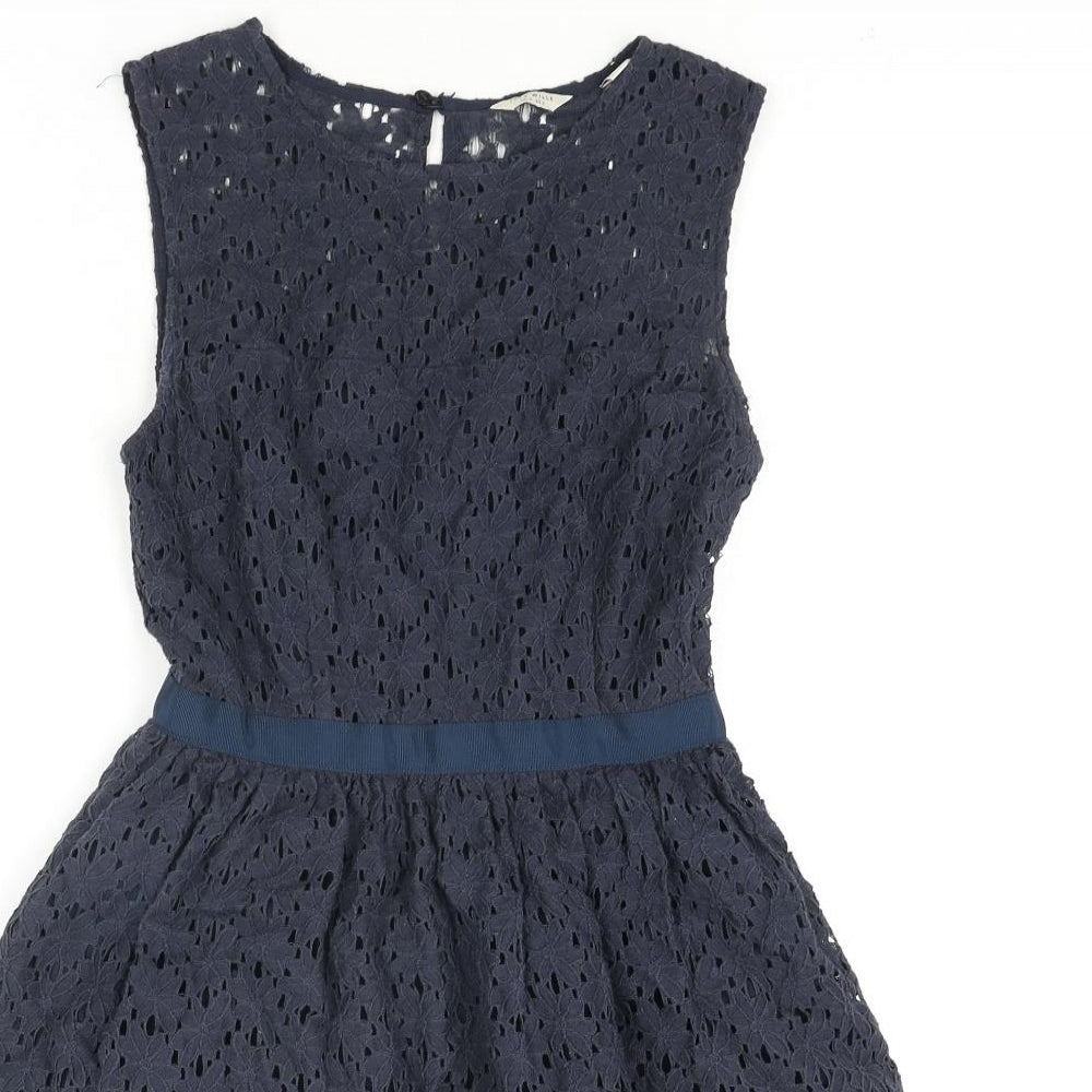Jack Wills Womens Blue Cotton Fit & Flare Size 6 Round Neck Zip