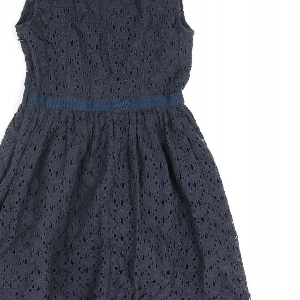 Jack Wills Womens Blue Cotton Fit & Flare Size 6 Round Neck Zip
