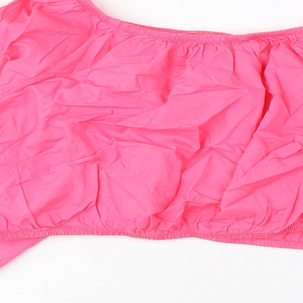 Marks and Spencer Womens Pink Cotton Cropped Blouse Size 20 Scoop Neck - Embroidered