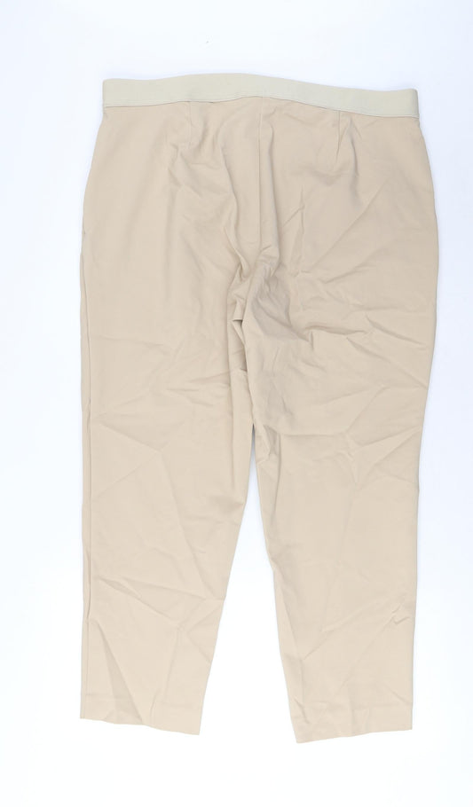 Marks and Spencer Womens Beige Cotton Trousers Size 18 L26 in Regular Hook & Eye - Pockets