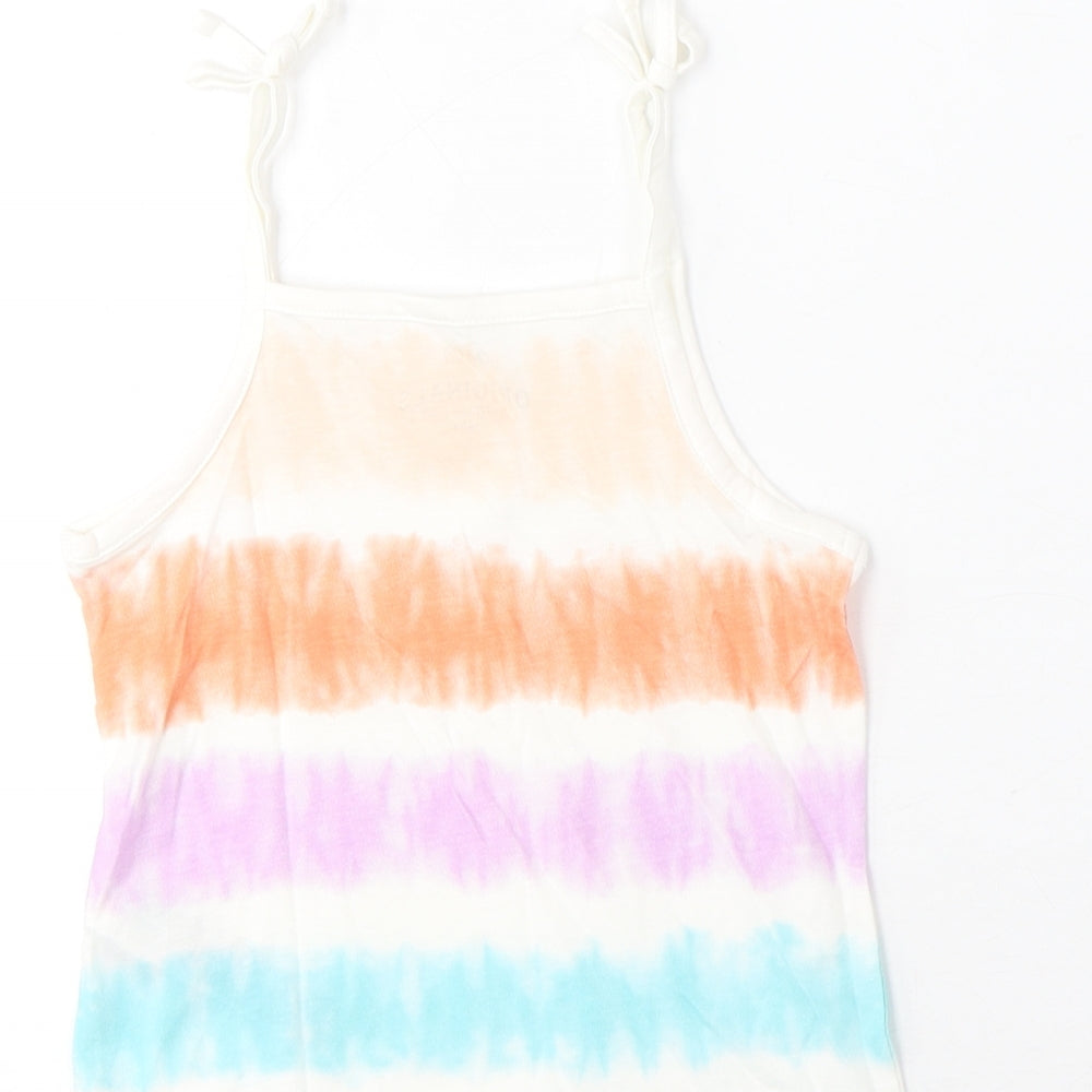 Brand and care label for Marks & Spencer girls’ multicoloured striped cotton basic tank, size 3-4, years square neck pullover