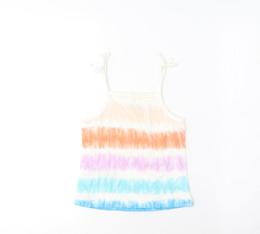Marks and Spencer Girls Multicoloured Striped Cotton Basic Tank Size 3-4 Years Square Neck Pullover
