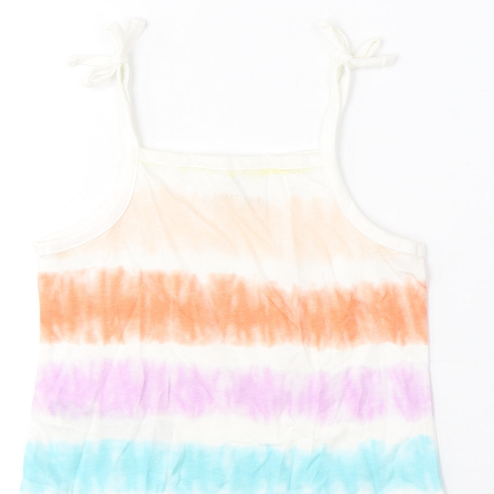 Brand and care label for Marks & Spencer girls’ multicoloured striped cotton basic tank, size 3-4, years square neck pullover