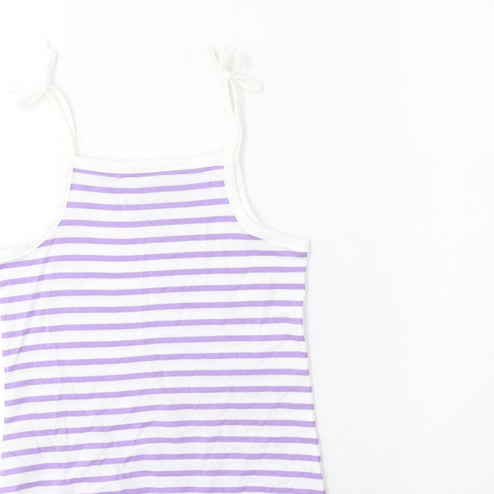 Brand and care label for Marks & Spencer girls’ purple striped cotton cropped tank, years square neck pullover - embroidered