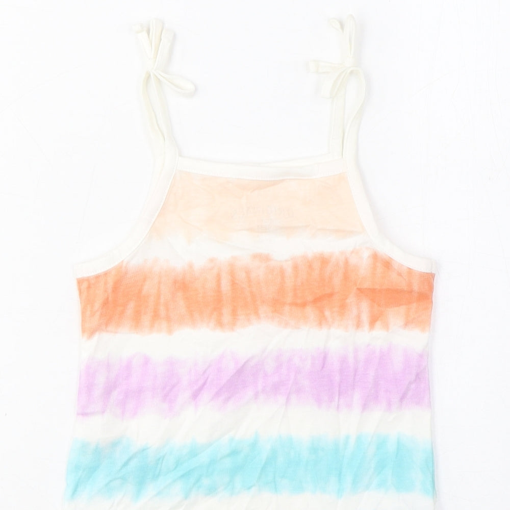 Brand and care label for Marks & Spencer girls’ multicoloured striped cotton camisole tank, years square neck pullover