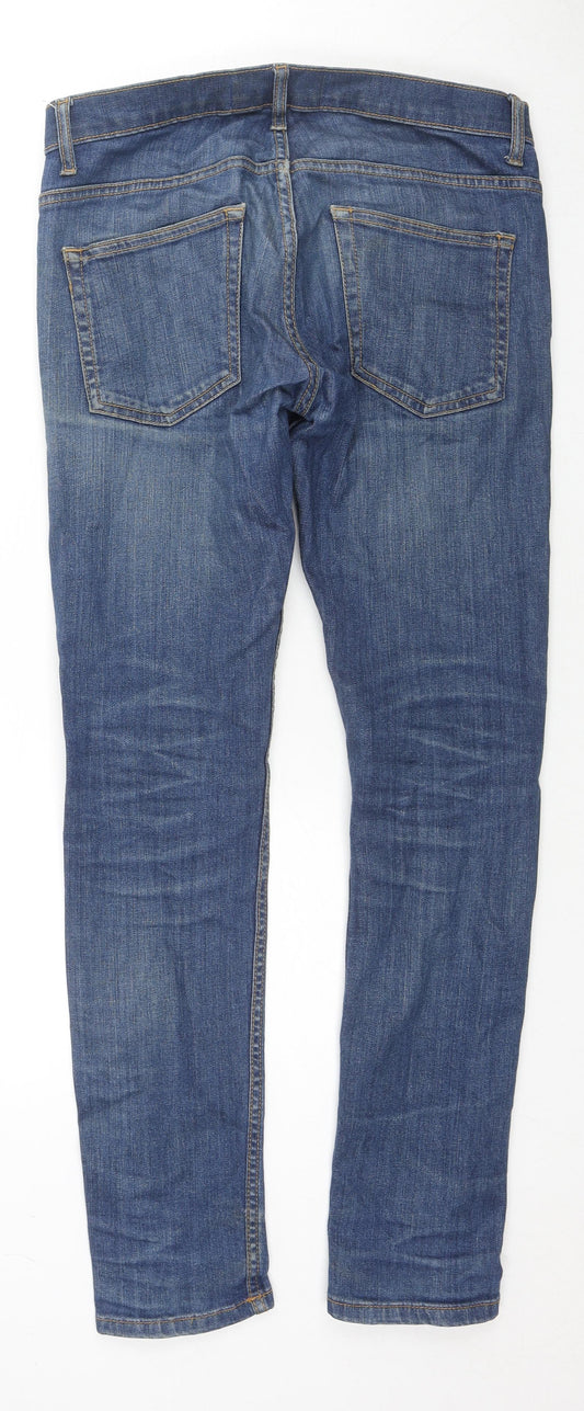 Topman Mens Blue Cotton Skinny Jeans Size 30 in L29 in Regular Zip