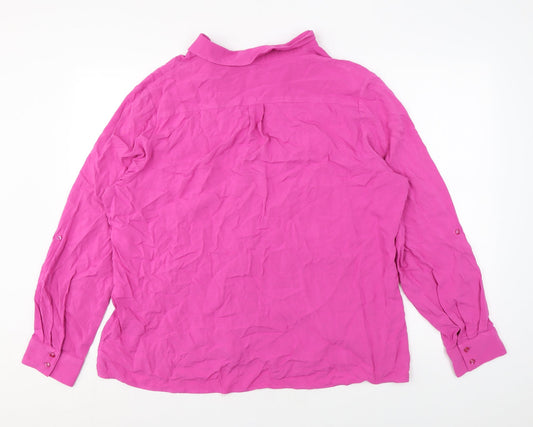 Hawes & Curtis Womens Pink Viscose Basic Button-Up Size 2 Collared