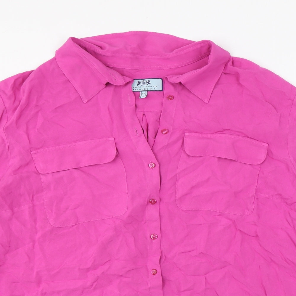 Hawes & Curtis Womens Pink Viscose Basic Button-Up Size 2 Collared