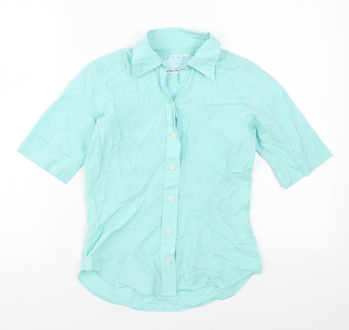 PINK Womens Blue Cotton Basic Button-Up Size 8 Collared