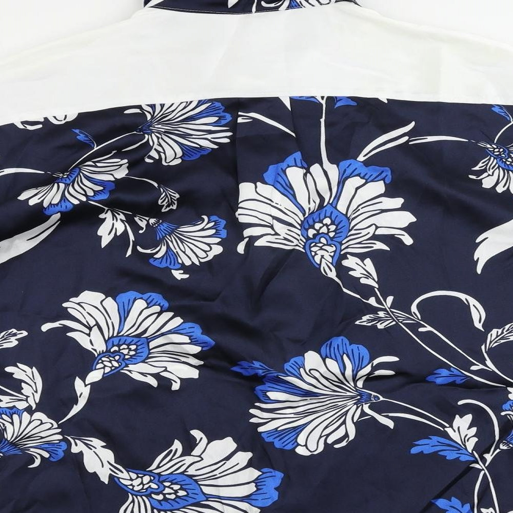 Marks and Spencer Womens Blue Floral Polyester Tunic Button-Up Size 8 Collared