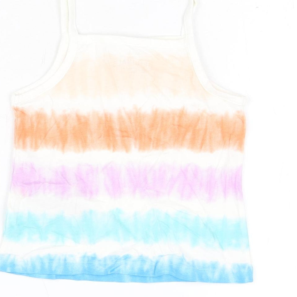 Brand and care label for Marks & Spencer girls’ multicoloured geometric cotton basic t-shirt, years square neck pullover