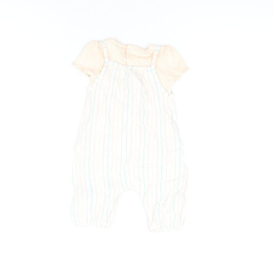 Marks and Spencer Girls Pink Striped Viscose Dungaree Outfit/Set Size 0-3 Months Button