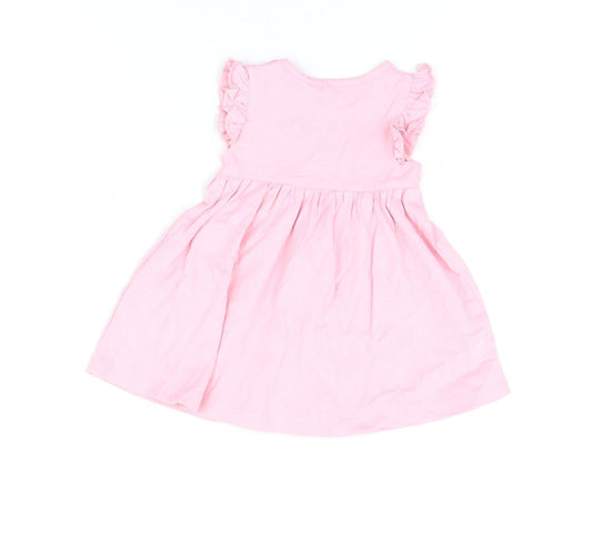 Marks and Spencer Girls Pink Cotton A-Line Size 3-6 Months Round Neck Snap